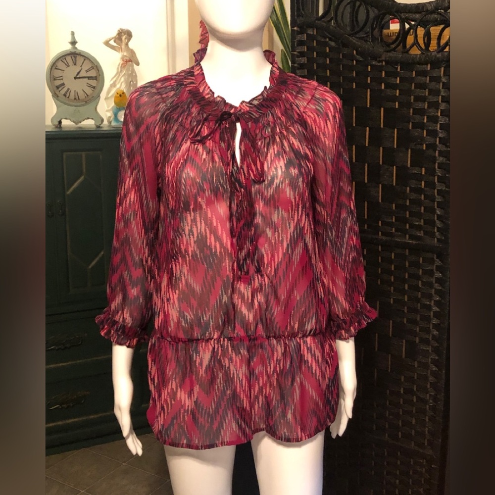 Banana Republic Red and Black Patterned Blouse